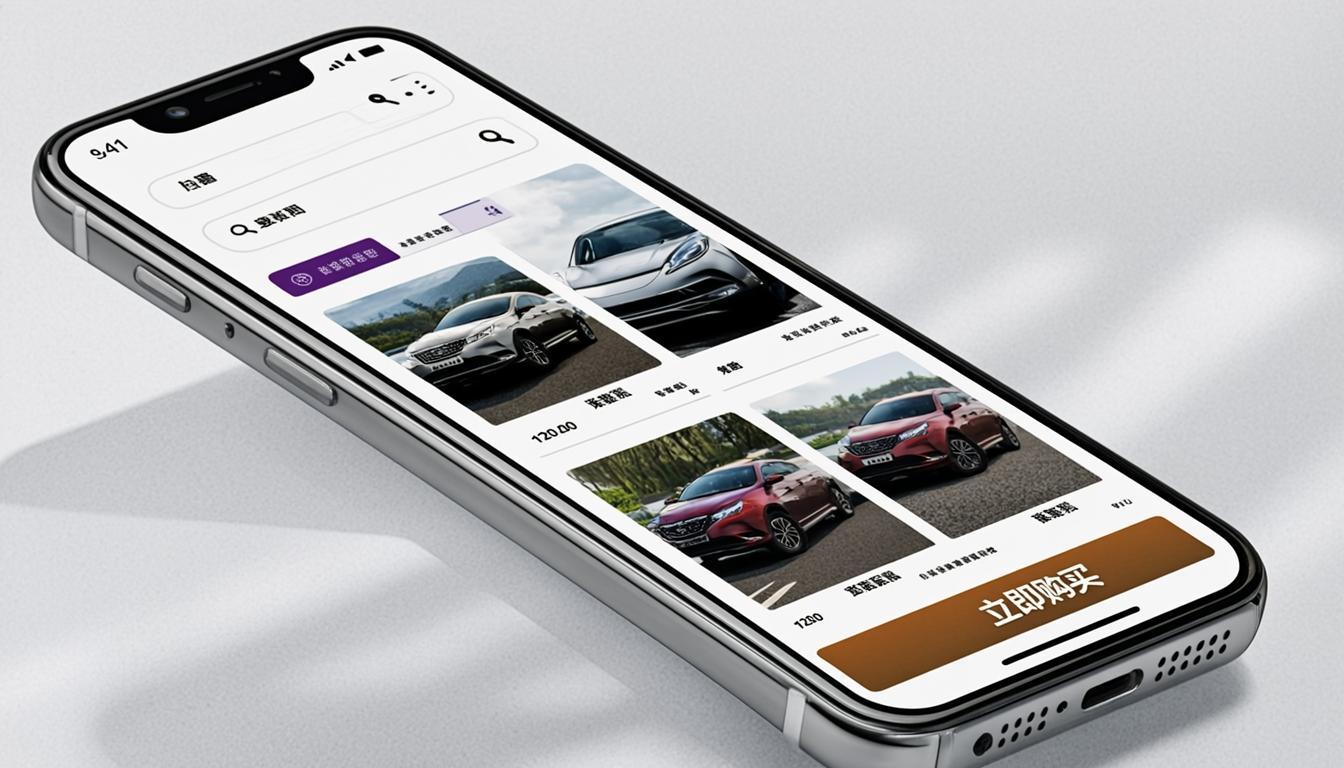 White Label Car Dealership Marketplace app showing car listings, search filters, and AI price valuation