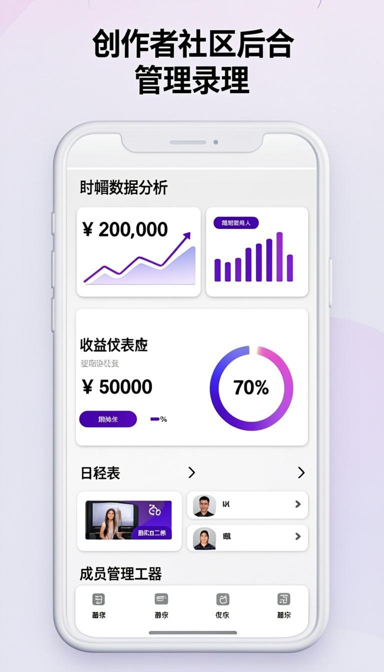 Creator panel showing subscriber analytics, earnings dashboard, and content schedule