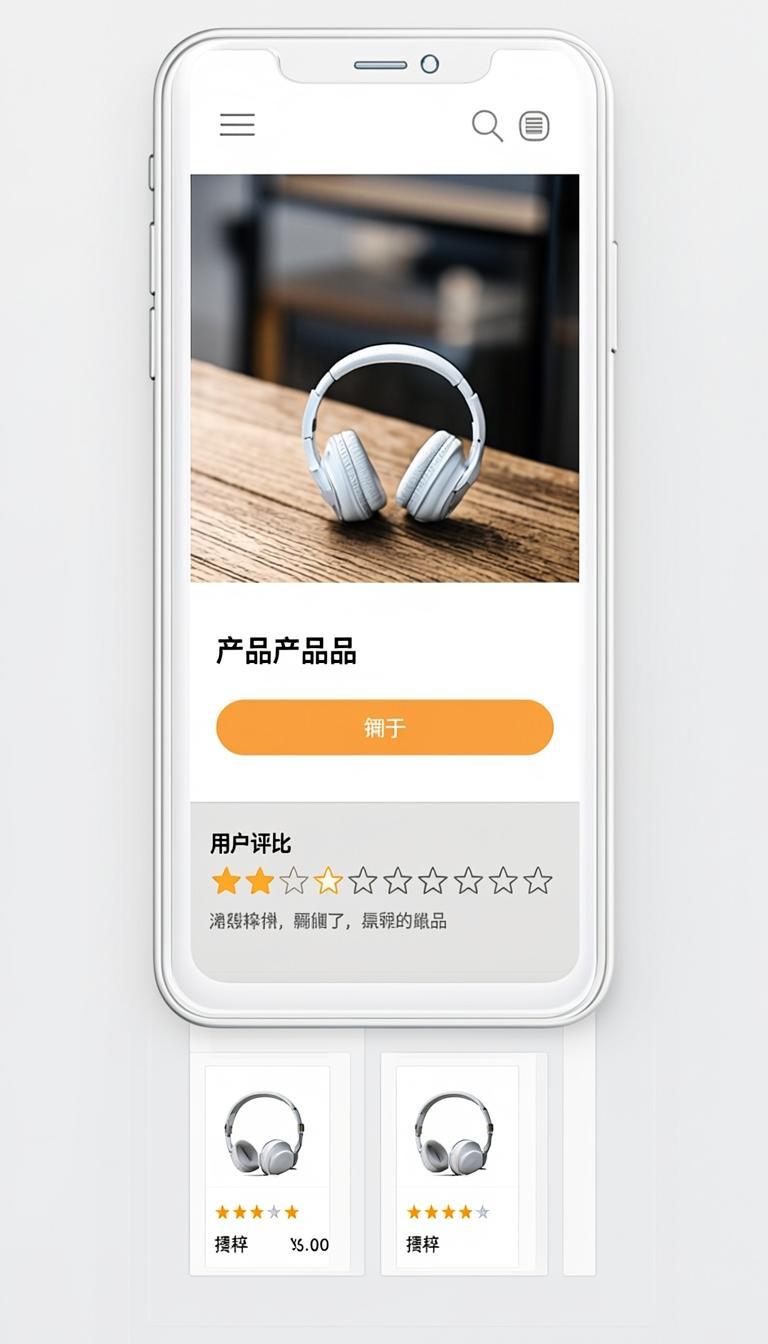 Buyer mobile app showing product detail, reviews, and add to cart