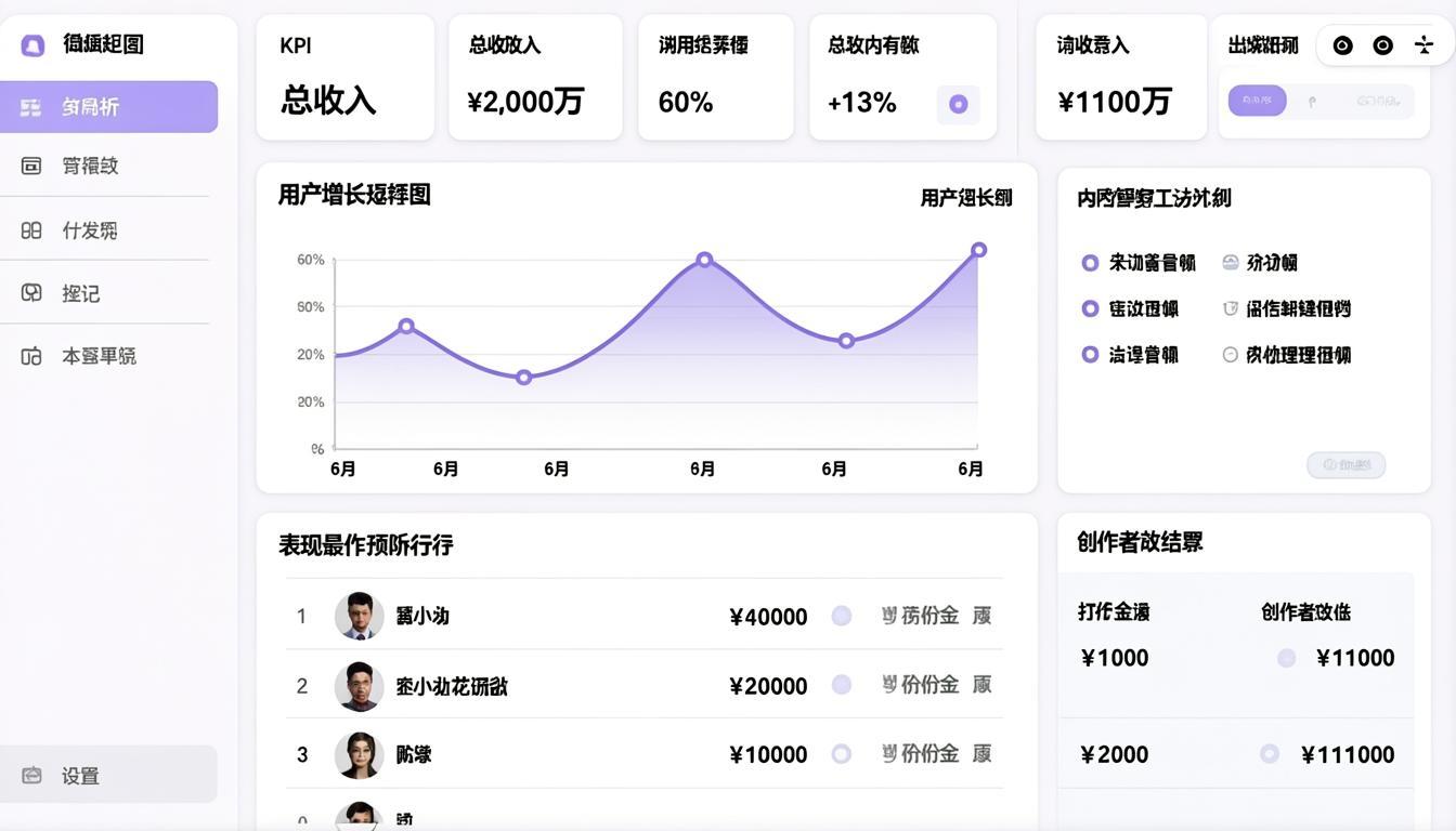 Master admin panel for micro drama platform showing revenue KPIs, top dramas table, and content moderation queue