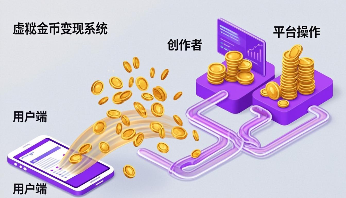 Coin-based monetization flow showing users paying coins to unlock episodes, with revenue split between creators and platform