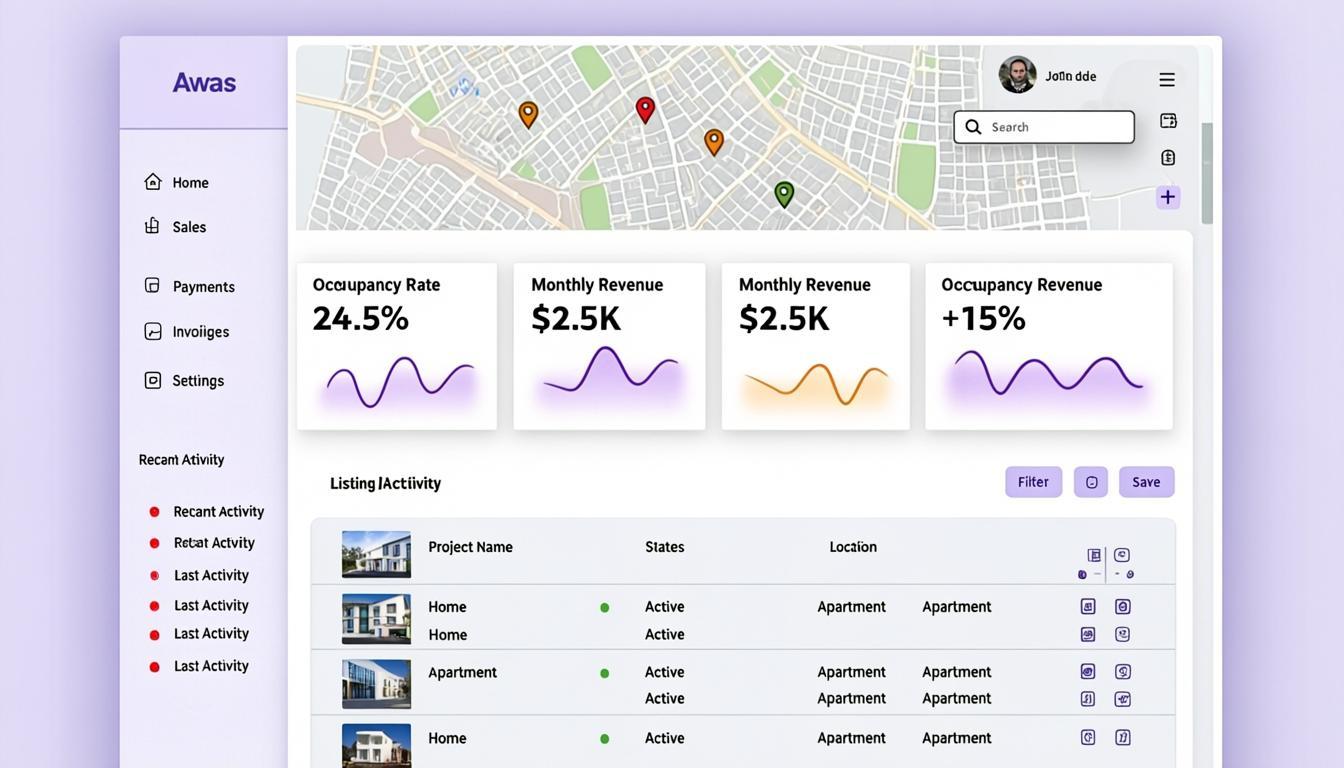 Master admin panel for property management platform with KPI cards