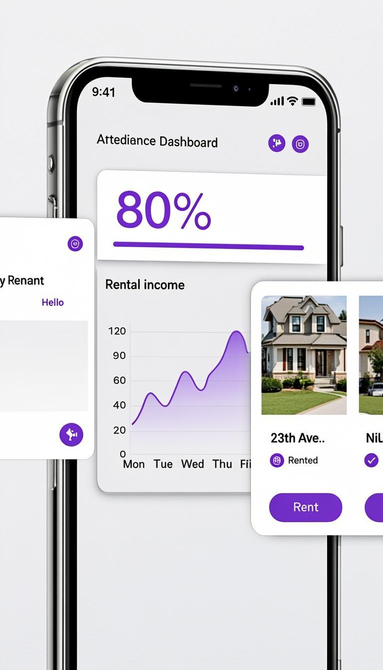 Landlord mobile app showing rental income and occupancy dashboard